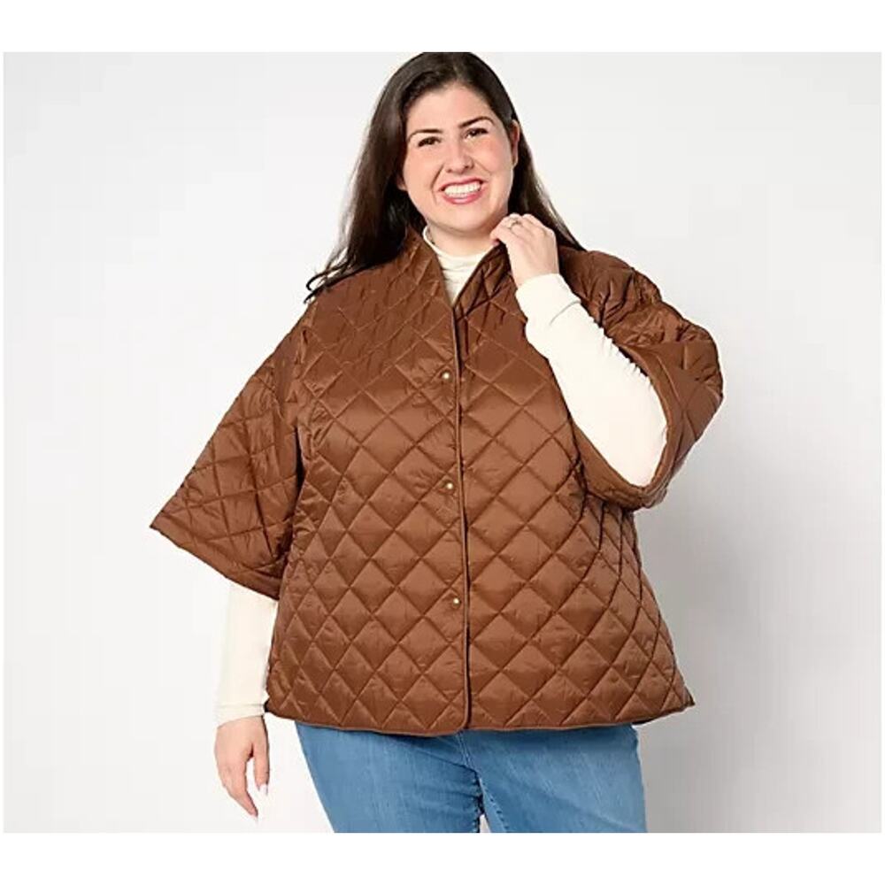 Joan Rivers Quilted 3/4-Sleeve Button Back Detailed Jacket Chocolate XL A655191